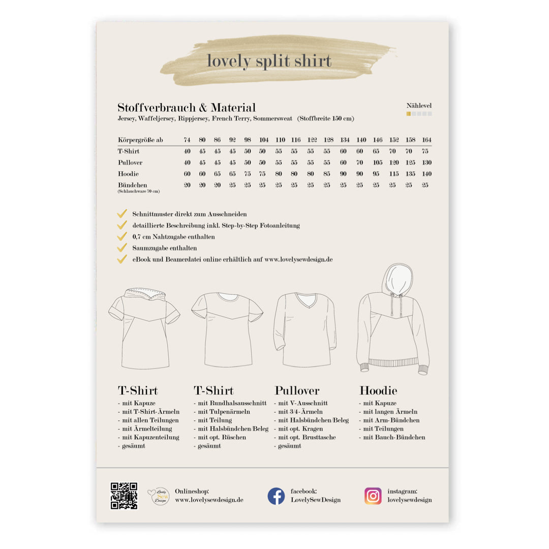 lovely split shirt 74-164 Papierschnittmuster