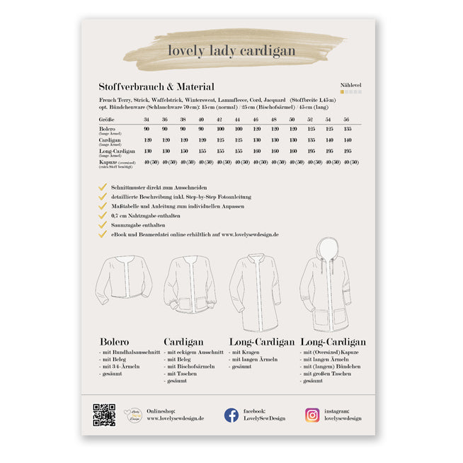 lovely lady cardigan 34-56 Papierschnittmuster