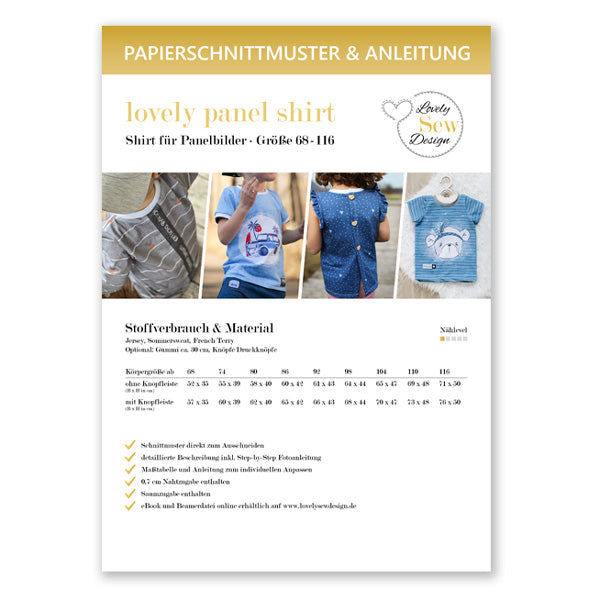 lovely panel shirt Papierschnittmuster 68-116