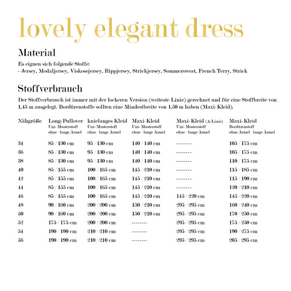 lovely elegant dress Papierschnittmuster 34-56