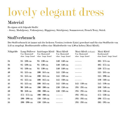 lovely elegant dress Papierschnittmuster 34-56