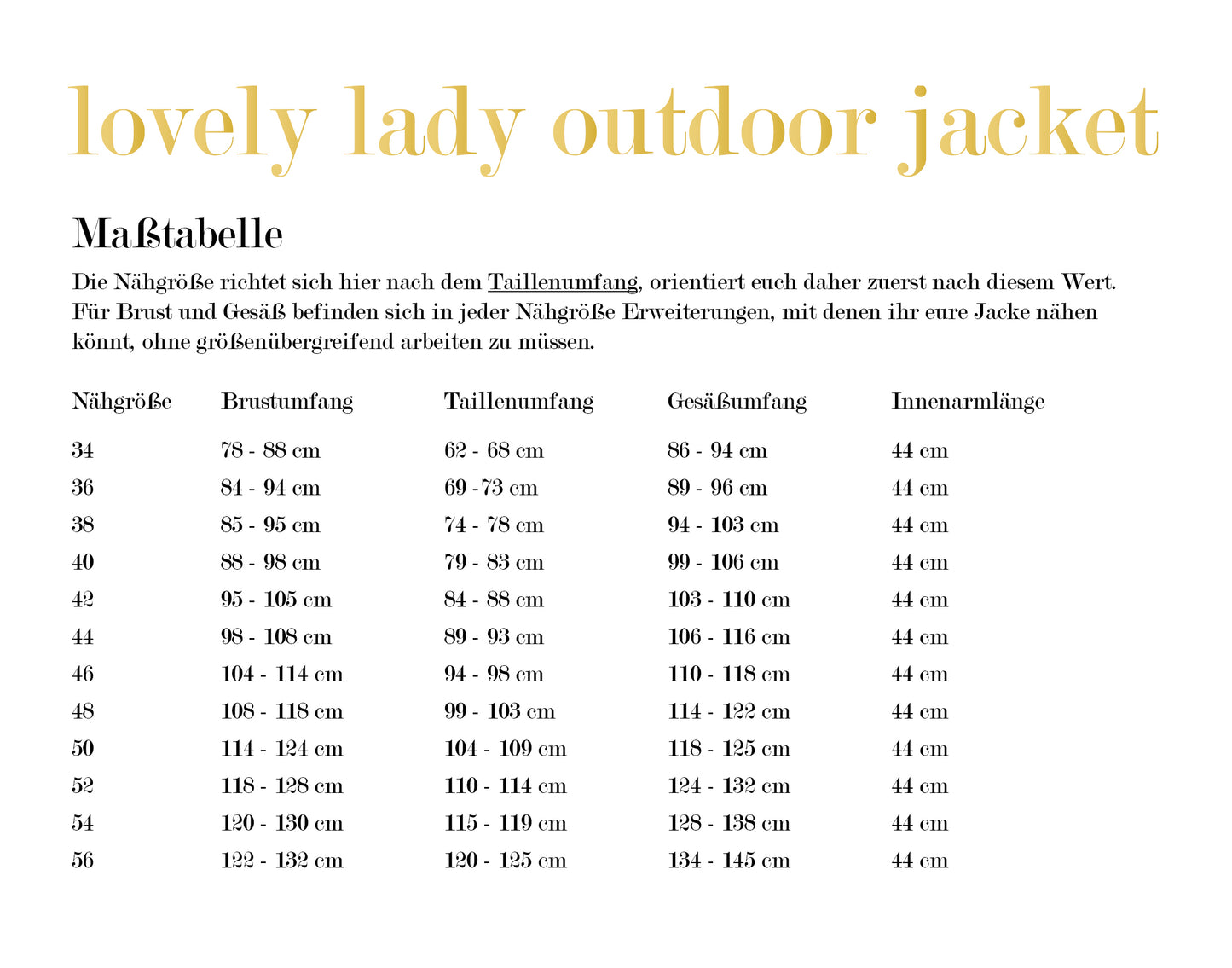 lovely lady outdoor jacket Papierschnittmuster 34-56