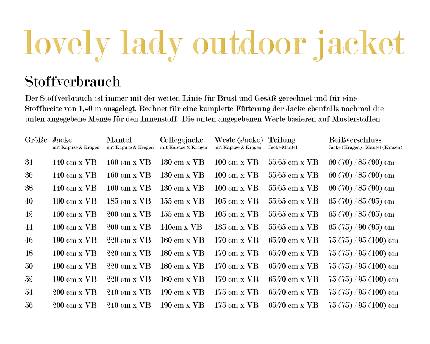 lovely lady outdoor jacket Papierschnittmuster 34-56