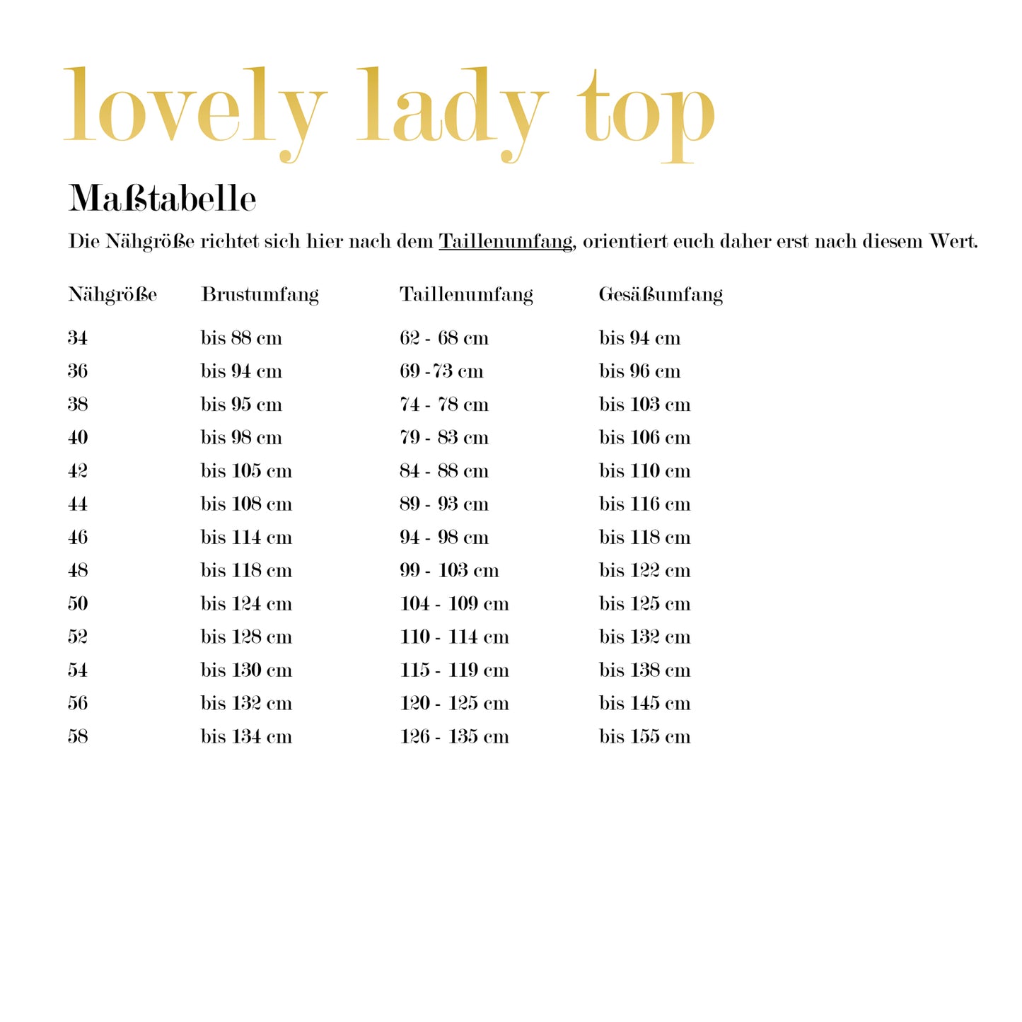 lovely lady top Papierschnittmuster 34-58