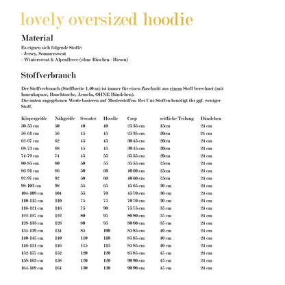 lovely oversized hoodie Papierschnittmuster 50-164